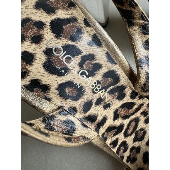 Dolce Gabbana Gold Leather Sandal Size 38.5 Clear Acrylic Heels Cheetah Leopard - Picture 9 of 14